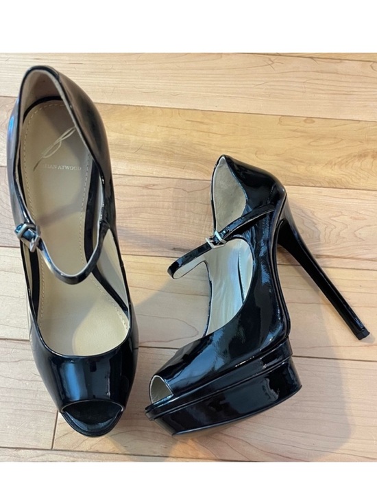 Brian Atwood Shoes - Brian Atwood Ferrand Sky High Stiletto Black Patent Leather Platform Heels 7